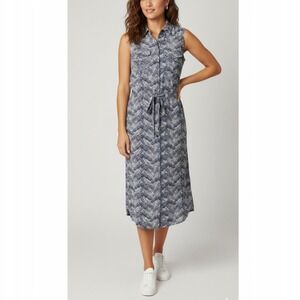 Equipment Tegan Print Silk Shirt Midi Dress in Blue Size Small